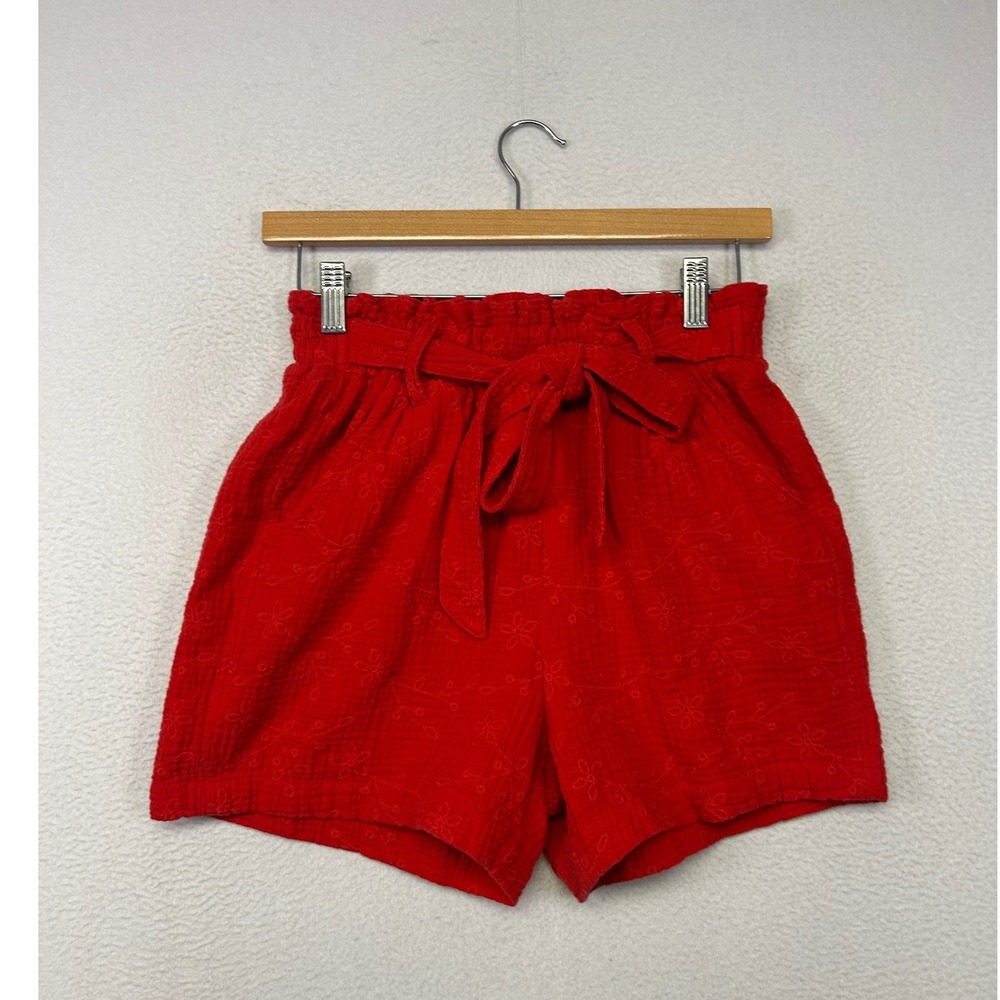 Boho Cottagecore Knox Rose Womens XS Red Eyelet Gauze Paperbag Shorts Beachy